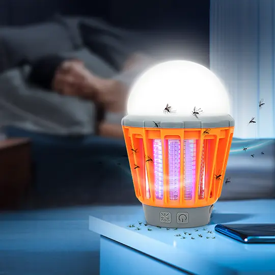 Bug Bulb keeping woman bite-free while sleeping